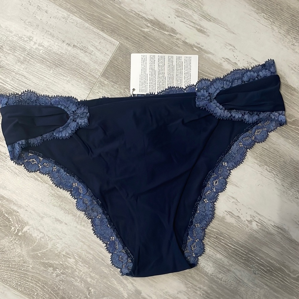 NWT La Perla Amethyst Navy Blue Lace Brief Panty XL
